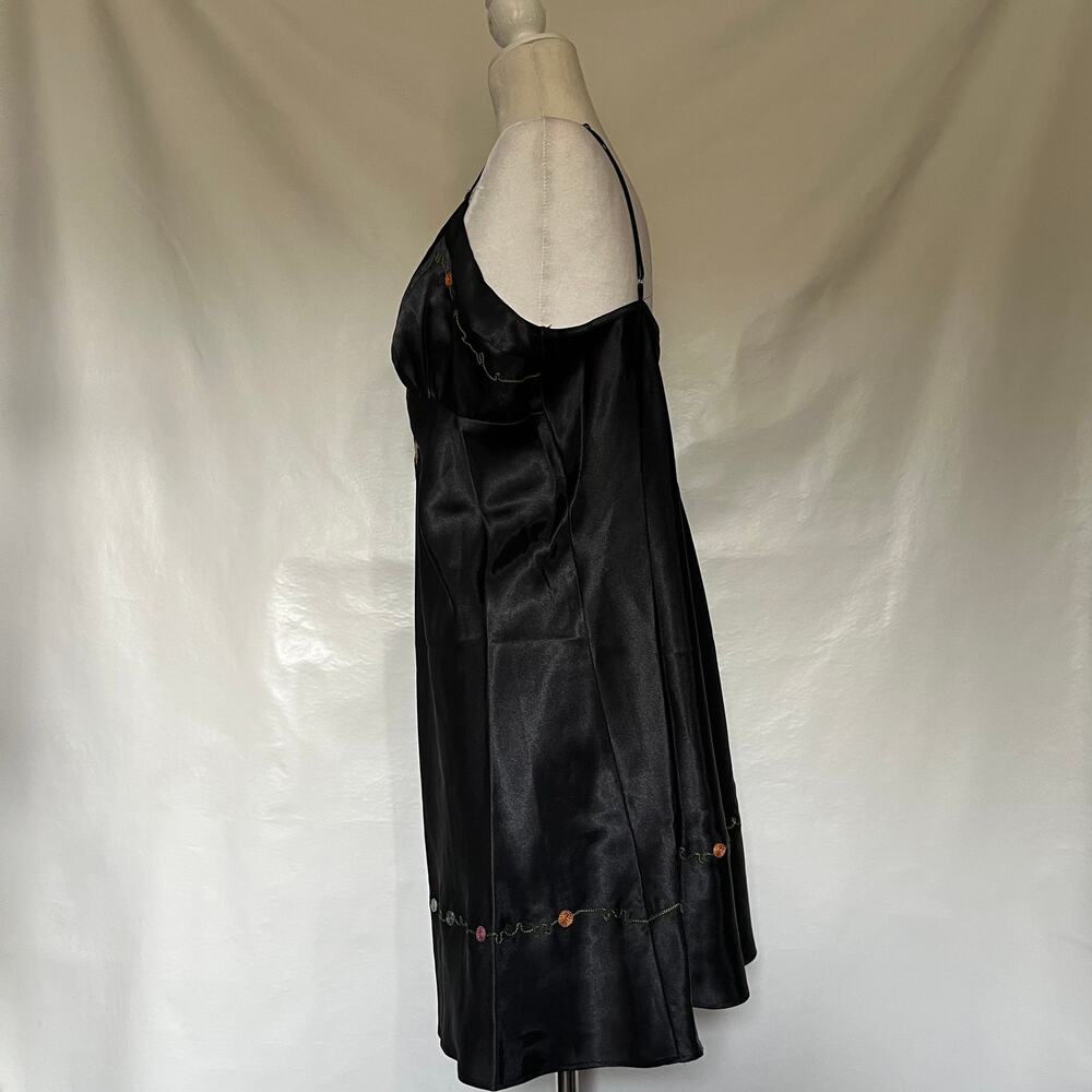 Vtg Y2K Embroidered Slip Dress Sz L Goth Fairy Embroidered Satin Delicates Black - Picture 4 of 11